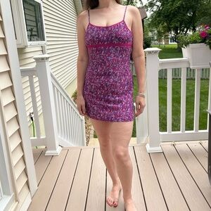 Express Floral Pink Spaghetti Strap Mini Dress